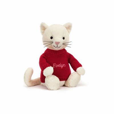 Jellycat Bashful Cream Kitten with Red Jumper UK | 48532RPBV